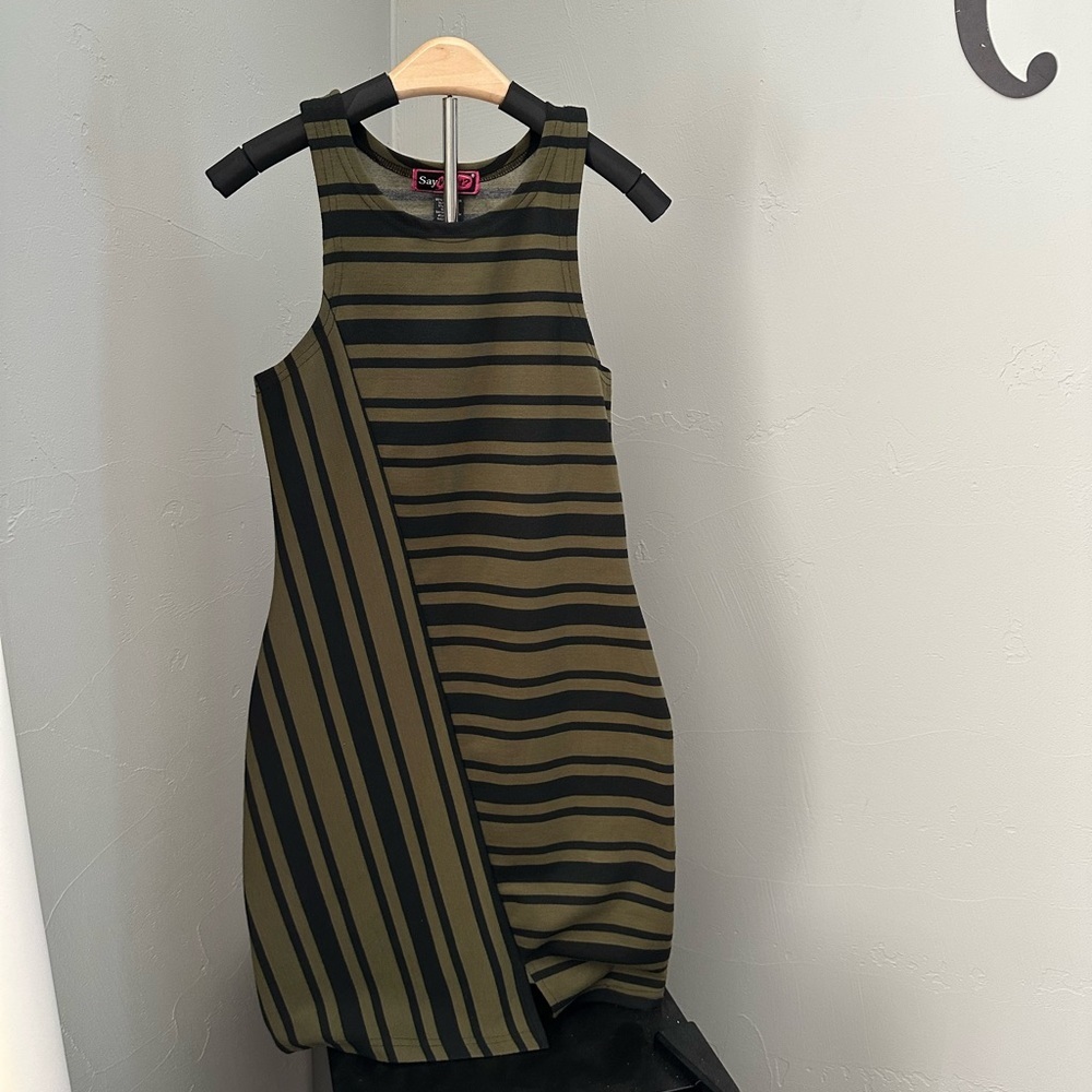 Say What? Asymmetrical Green and Black Sheath Dress